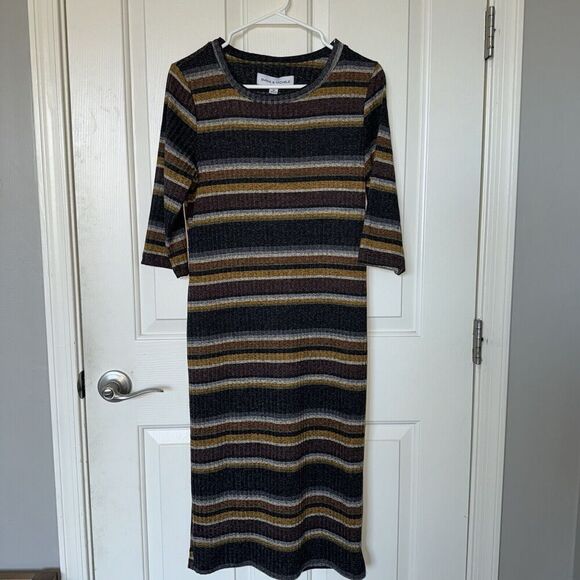 Emma & Michele Dresses & Skirts - Emma & Michele Striped Knit MIDI Dress Brown Woman’s Size M Style 14018¿